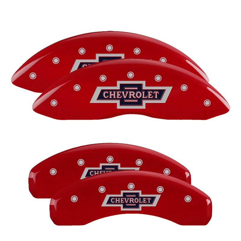 MGP 4 Caliper Covers Engraved F &amp; R 100 Anniversary Red Finish Silver Char 2019 Chevy Silverado 1500