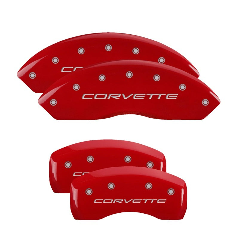 MGP 4 Caliper Covers Engraved Front &amp; Rear C5/Corvette Red finish silver ch