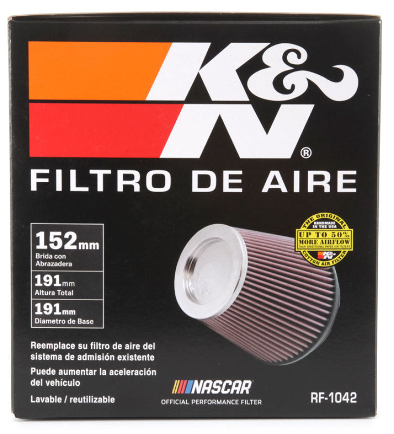 K&amp;N Round Tapered Universal Air Filter 6in Flange ID x 7.5in Base OD x 5in Top OD x 6.5in Height