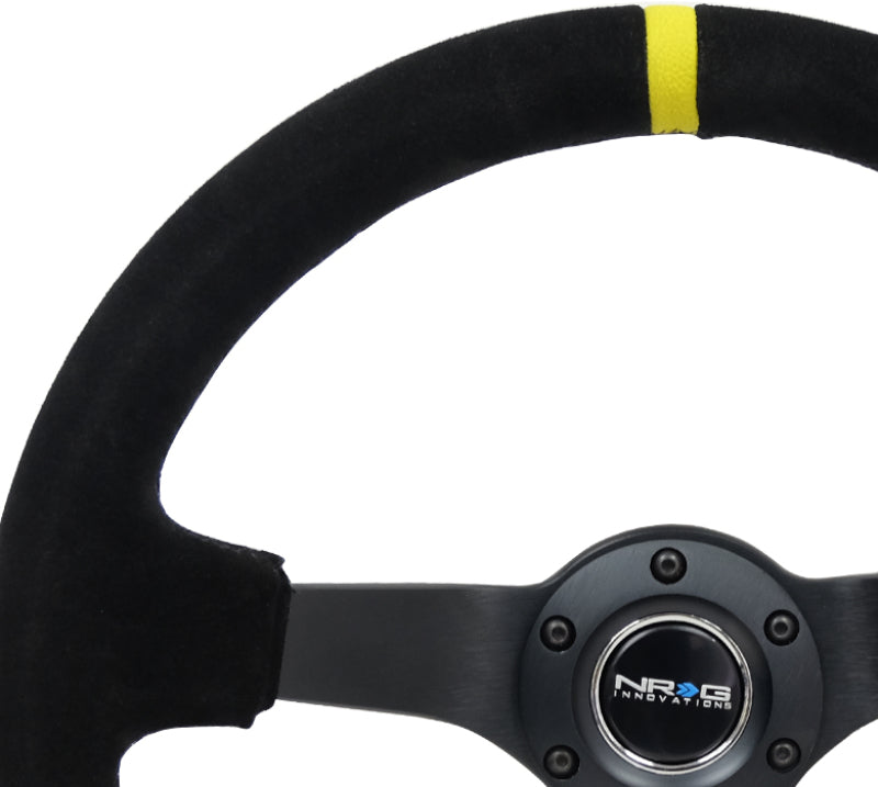 NRG Reinforced Steering Wheel (350mm / 3in. Deep) Blk Suede/X-Stitch w/5mm Blk Spoke &amp; Yellow CM