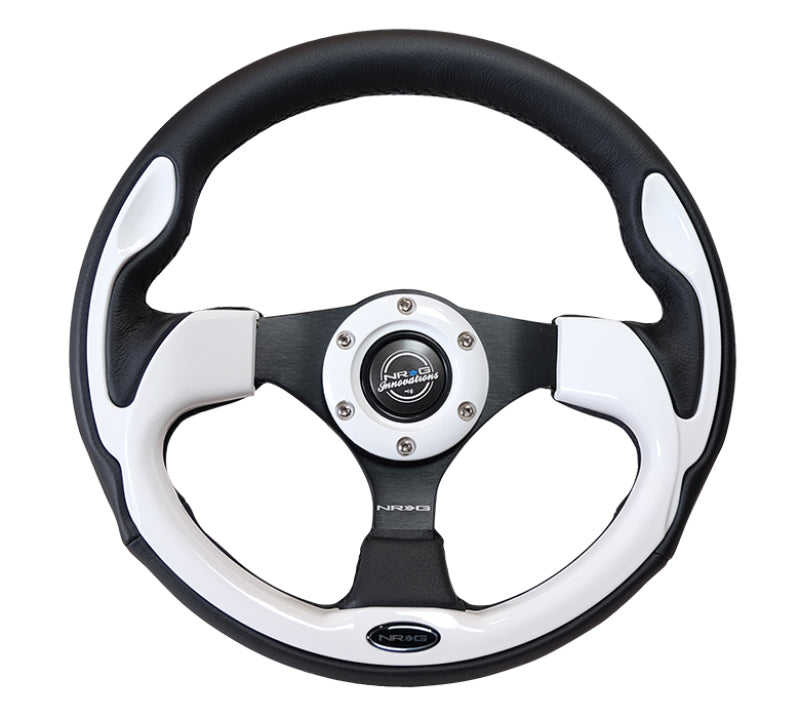 NRG Reinforced Steering Wheel (320mm) Blk w/White Trim &amp; 4mm 3-Spoke