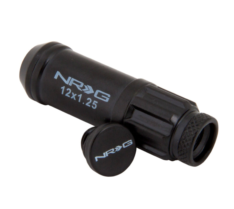 NRG 700 Series M12 X 1.25 Steel Lug Nut w/Dust Cap Cover Set 21 Pc w/Locks &amp; Lock Socket - Black