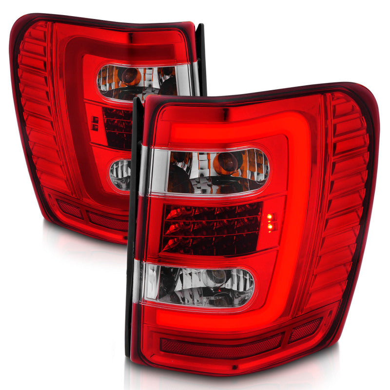 ANZO 1999-2004 Jeep Grand Cherokee LED Tail Lights w/ Light Bar Chrome Housing Red/Clear Lens