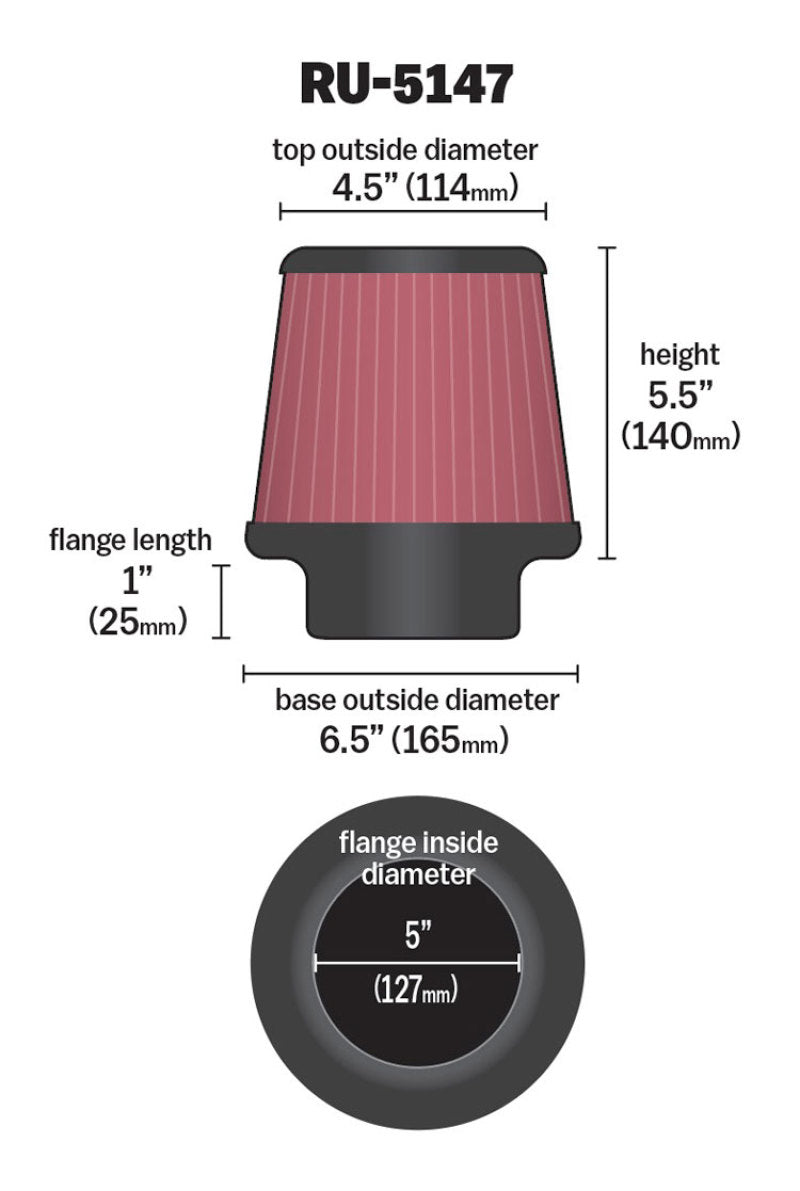 K&amp;N Filter Universal Rubber Filter 5in Flange 6.5in Base 4.5in Top 5.5in Height