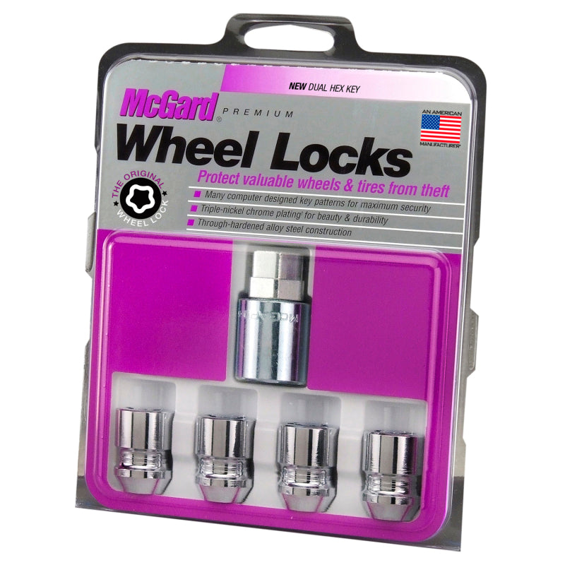 McGard Wheel Lock Nut Set - 4pk. (Cone Seat) M12X1.25 / 19mm &amp; 21mm Dual Hex / 1.28in. L - Chrome