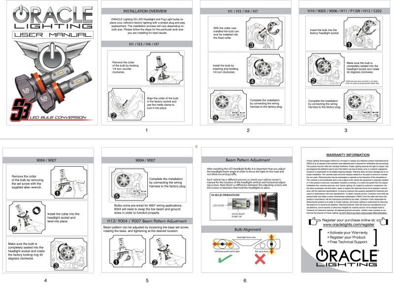 Oracle H4 - S3 LED Headlight Bulb Conversion Kit - 6000K SEE WARRANTY