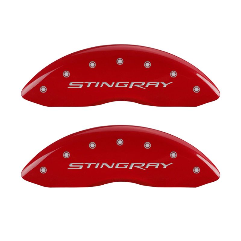 MGP 4 Caliper Covers Engraved Front &amp; Rear Stingray Red finish silver ch