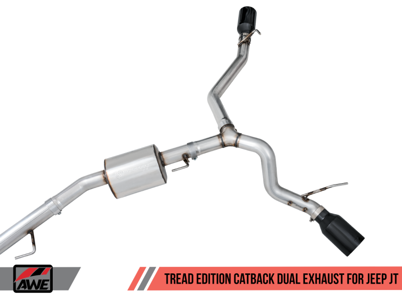 AWE Tuning 20-21 Jeep Gladiator JT 3.6L Tread Edition Cat-Back Dual Exhaust - Diamond Black Tip