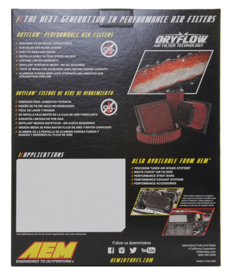 AEM 12-20 Chevrolet Malibu 1.5L/1.8L/2.0L DryFlow Air Filter