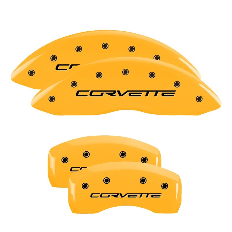 MGP 4 Caliper Covers Engraved Front &amp; Rear C6/Corvette Yellow finish black ch