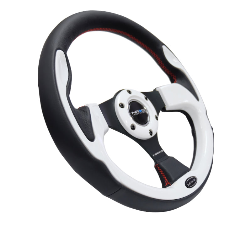 NRG Reinforced Steering Wheel (320mm) Blk w/White Trim &amp; 4mm 3-Spoke