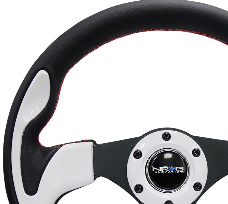 NRG Reinforced Steering Wheel (320mm) Blk w/White Trim &amp; 4mm 3-Spoke