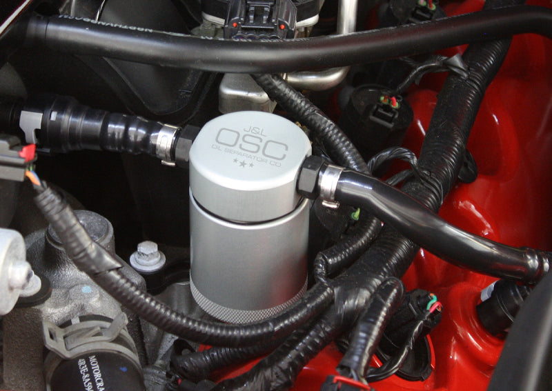 J&amp;L 05-10 Ford Mustang GT/Bullitt/Saleen Driver Side Oil Separator 3.0 - Clear Anodized