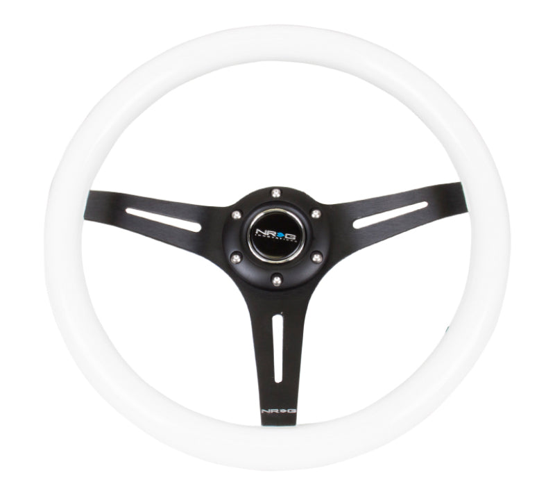 NRG Classic Wood Grain Steering Wheel (350mm) White Paint Grip w/Black 3-Spoke Center