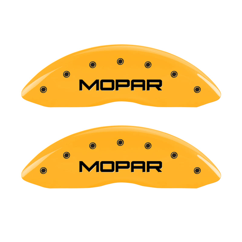 MGP 4 Caliper Covers Engraved Front &amp; Rear MOPAR Yellow finish black ch