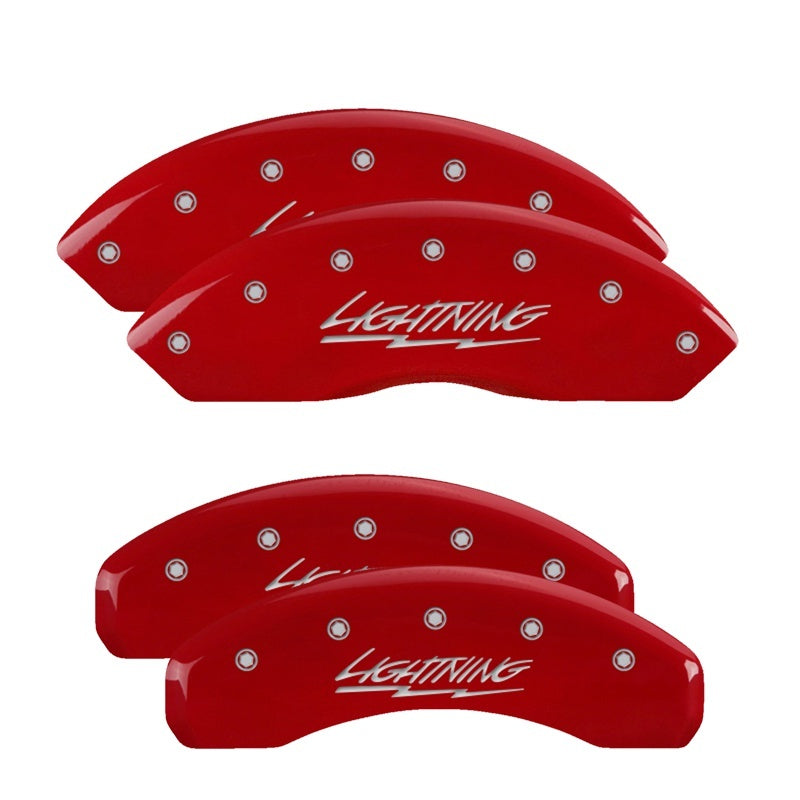 MGP 4 Caliper Covers Engraved Front &amp; Rear Lightning Red finish silver ch