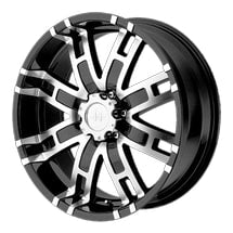 ~(37 lbs. 23X23X12)~ HELO HE835 GLOSS BLACK MACHINED  Size: 20in x 9in  BoltPattern Metric: 8x165.1  Bolt Pattern  US8X6.5  Load Rating LBS3200