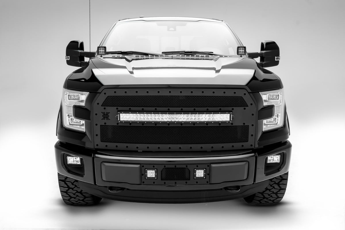 ~(4 lbs. 16X8X8)~ 2015-2017 FORD F150: Hood Hinges LED Light Bar Mounts - By A Pillar - for mounting Two 3 IN Zroadz Cube Pod Work Lights or Similar Style Light - Bolts On to Hood Hinges - Easy Install