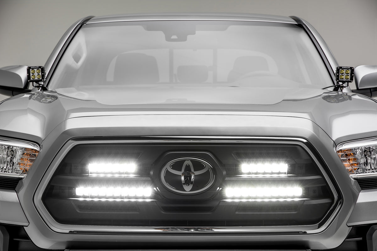 ~(19 lbs. 35X18X6)~ Main Grille LED Light Bar Mounts (Black) Includes (2) 6 IN and (2) 10 IN ZROADZ Slim Single Row LED Light Bars and Universal Wire Harness Installs Behind OEM Grille Assembly 20182018 TOYOTA TACOMA