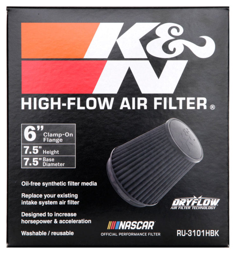 K&amp;N Universal Rubber Filter Round Tapered 6in Flange ID x 7.5in Base OD x 5.25in Top OD x 8in Height