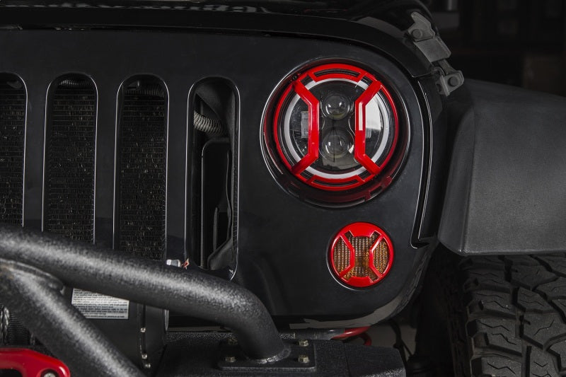 Rugged Ridge 07-18 Jeep Wrangler JK/JKU Red Elite Headlight Euro Guards