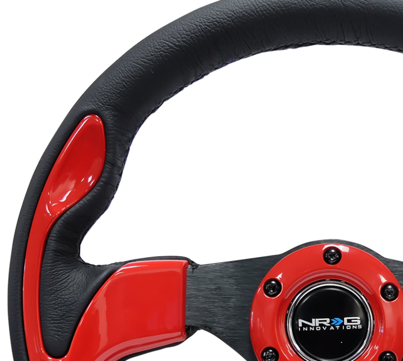 NRG Reinforced Steering Wheel (320mm) Blk w/Red Trim &amp; 5mm 3-Spoke