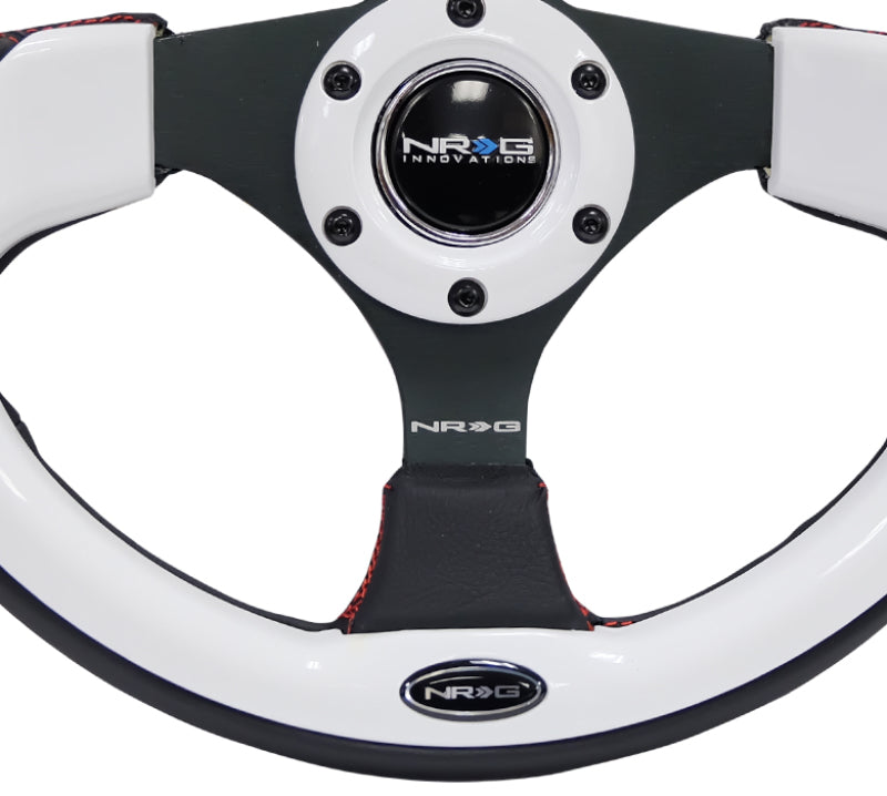 NRG Reinforced Steering Wheel (320mm) Blk w/White Trim &amp; 4mm 3-Spoke