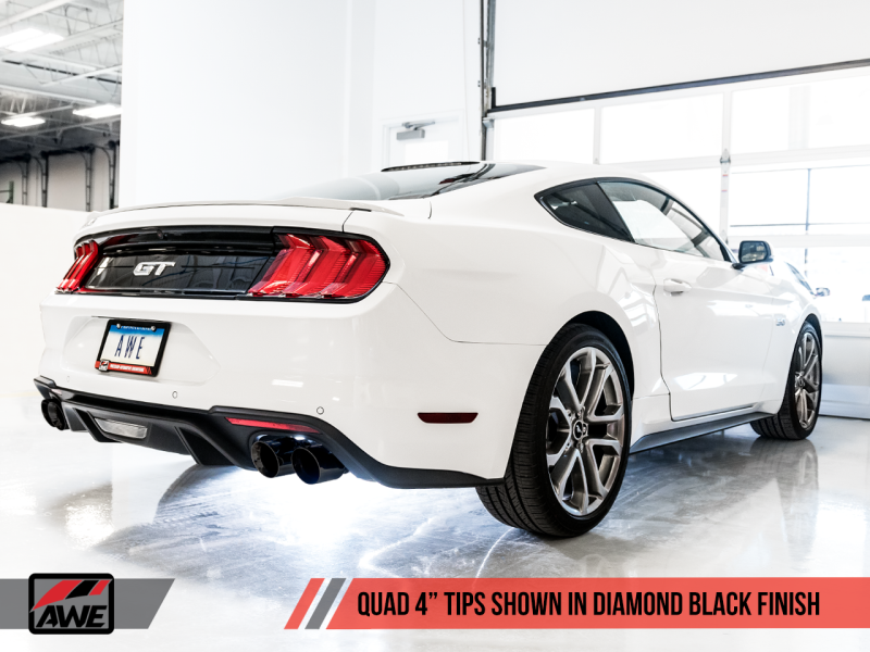 AWE Tuning 2018+ Ford Mustang GT (S550) Cat-back Exhaust - Track Edition (Quad Diamond Black Tips)