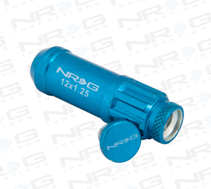 NRG 700 Series M12 X 1.25 Steel Lug Nut w/Dust Cap Cover Set 21 Pc w/Locks &amp; Lock Socket - Blue