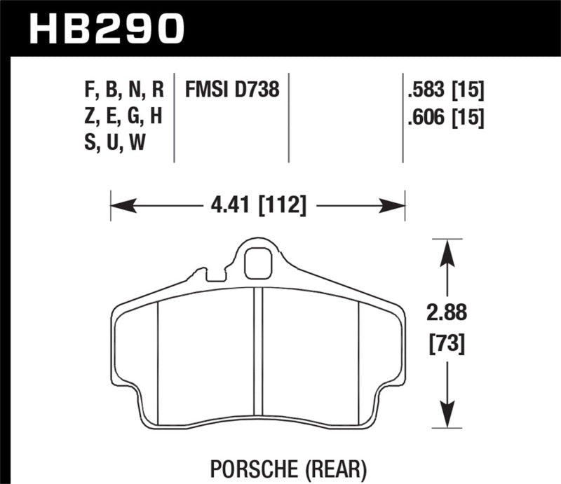 Hawk 98 Porsche 911 Targa/99-08 911 Carrera 4/00-06 Boxster S DTC-70 15mm Rear Brake Pads
