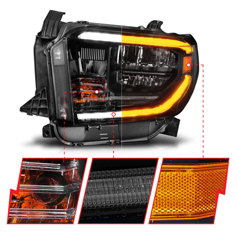 ANZO 14-21 Toyota Tundra (OE Halogen w/LED DRL) LED Crystal Headlights w/ Switchback &amp;amp; DRL - Blk