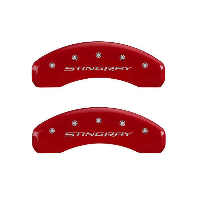 MGP 4 Caliper Covers Engraved Front &amp; Rear Stingray Red finish silver ch