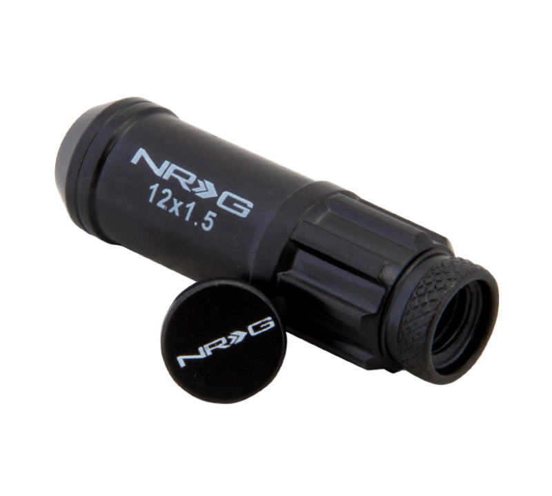 NRG 700 Series M12 X 1.5 Steel Lug Nut w/Dust Cap Cover Set 21 Pc w/Locks &amp; Lock Socket - Black