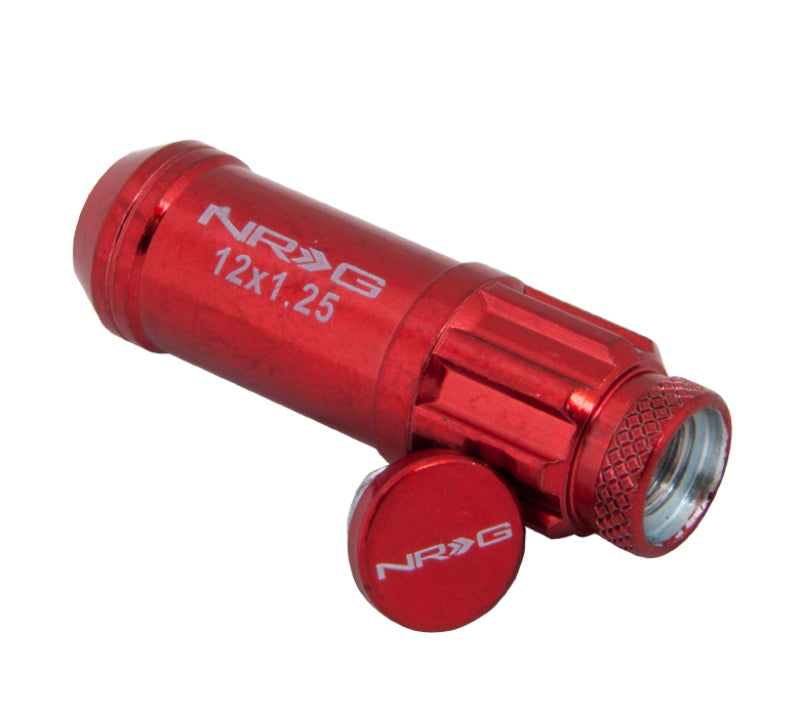 NRG 700 Series M12 X 1.25 Steel Lug Nut w/Dust Cap Cover Set 21 Pc w/Locks &amp; Lock Socket - Red