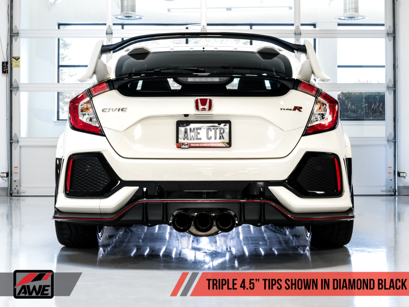 AWE Tuning 2017+ Honda Civic Type R Touring Edition Exhaust w/Front &amp; Mid Pipe - Diamond Blk Tips