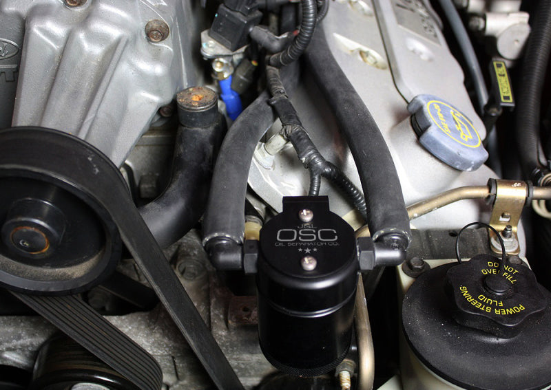 J&amp;L 99-04 Ford Mustang SVT Cobra Driver Side Oil Separator 3.0 - Black Anodized