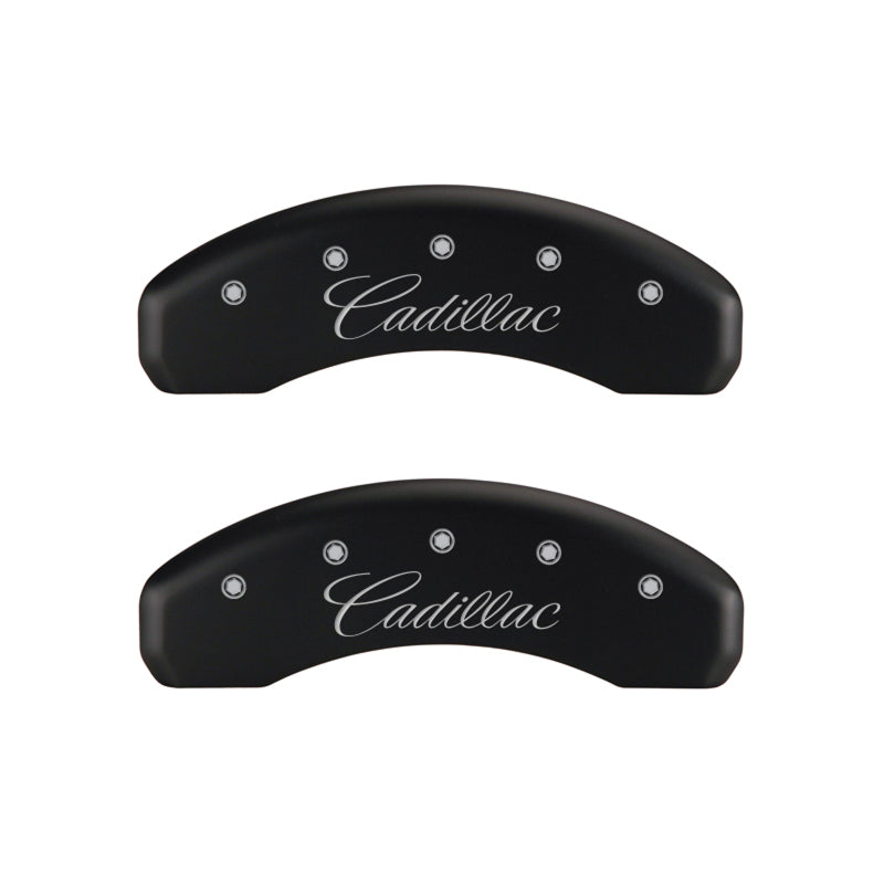 MGP 4 Caliper Covers Engraved Front &amp; Rear Cursive/Cadillac Red finish silver ch