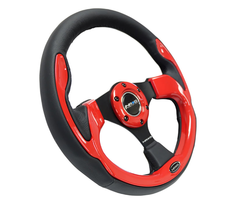 NRG Reinforced Steering Wheel (320mm) Blk w/Red Trim &amp; 5mm 3-Spoke