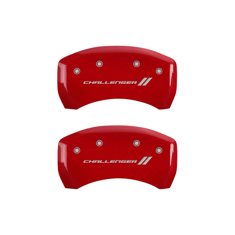 MGP 4 Caliper Covers Engraved Front &amp; Rear With stripes/Challenger Red finish silver ch