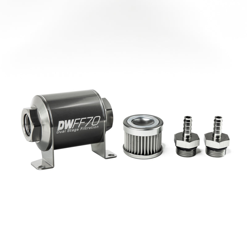 DeatschWerks Stainless Steel 5/16in 10 Micron Universal Inline Fuel Filter Housing Kit (70mm)