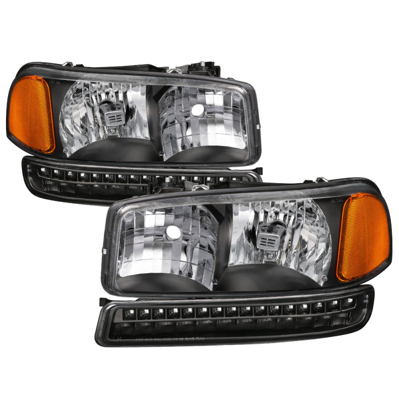 xTune GMC Sierra 99-06 /Yukon 00-06 Headlights &amp; LED Bumper Lights - Black HD-JH-GS99-LED-SET-BK