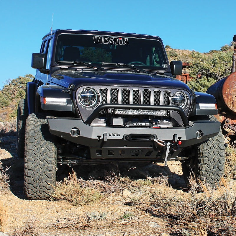 Westin 18-19 Jeep Wrangler JL WJ2 Full Width Front Bumper w/Bull Bar Textured Black