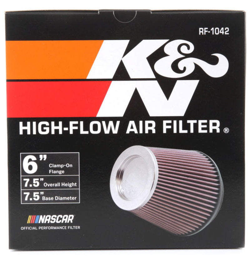 K&amp;N Round Tapered Universal Air Filter 6in Flange ID x 7.5in Base OD x 5in Top OD x 6.5in Height