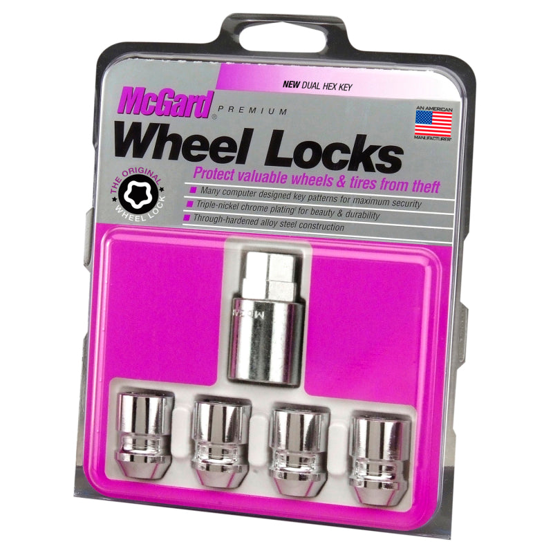 McGard Wheel Lock Nut Set - 4pk. (Cone Seat) M12X1.5 / 19mm &amp; 21mm Dual Hex / 1.28in. L - Chrome