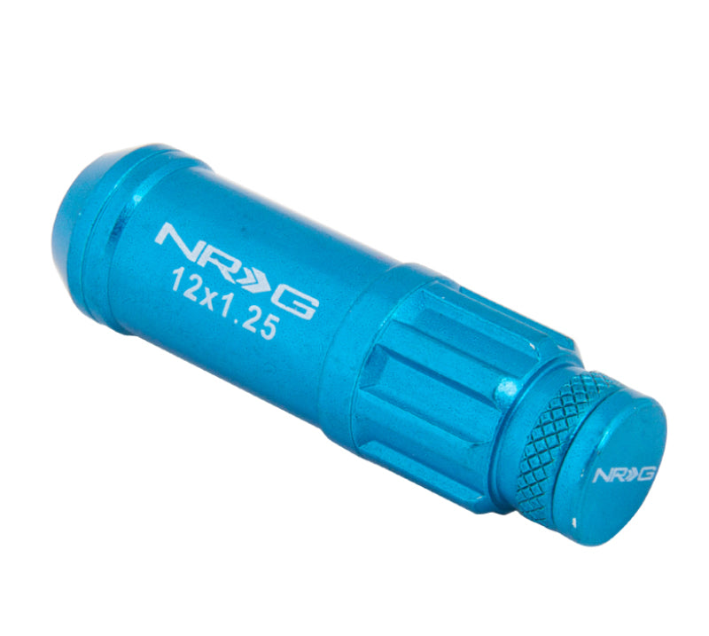 NRG 700 Series M12 X 1.25 Steel Lug Nut w/Dust Cap Cover Set 21 Pc w/Locks &amp; Lock Socket - Blue