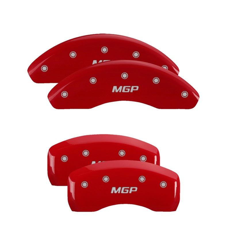 MGP 4 Caliper Covers Engraved Front &amp; Rear Bowtie Red Finish Silver Char 2018 Chevrolet Traverse